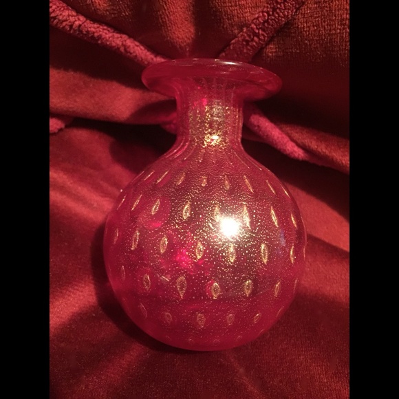 Vintage Morano Venetian trumpet bud vase Red with Gold specks controlled bubble